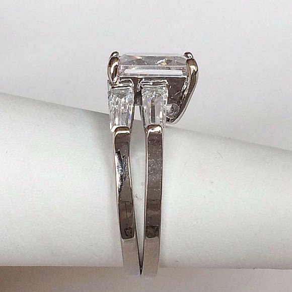 Princess Cut Engagement Wedding Ring Set Size 9 10 CZ Silver Rhodium Plated - Picture 9 of 12